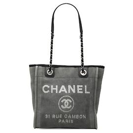 Chanel Deauville PM Chain Tote Bag Brown Black