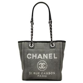 Chanel Deauville PM Chain Tote Bag Brown Black