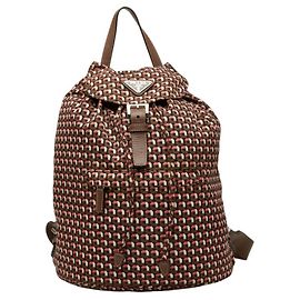 Mochila con placa de logotipo Triangle de Prada Castaño Rosa