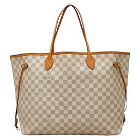 Louis Vuitton Damier Azur Neverfull GM Shoulder Bag Brown White