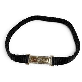 Cinto de couro com fivela de logotipo B23C e strass Chanel Preto
