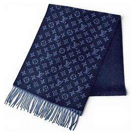 Louis Vuitton Monogram Gradient Cashmere Wool Stole Navy blue