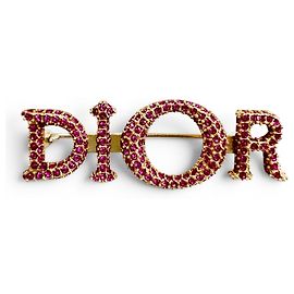 Broche Christian Dior com strass Rosa Dourado