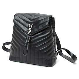 Saint Laurent Loulou Medium Black Leather Backpack Black