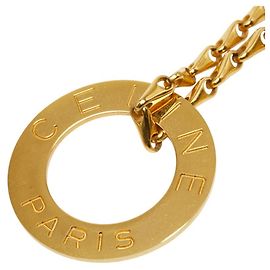 Céline Celine Circle Logo Chain Pendant Necklace Golden