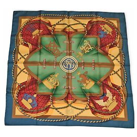 Hermès Sciarpa Hermes Grande Tenue Carre 90 Verde Arancione