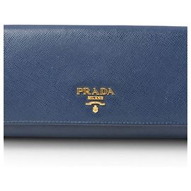 Prada Saffiano Leather Long Wallet Blue