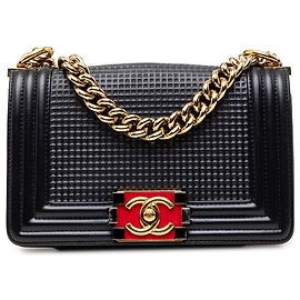 Chanel Blue Small Lambskin Embossed Cube Boy Flap Bleu Bleu Marine