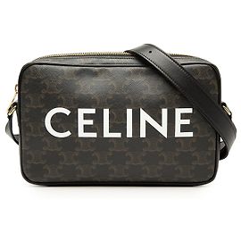 Céline Celine Black Medium Triomphe Coated Canvas Logo Crossbody Preto