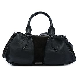 Borsa satchel in pelle di vitello martellata nera e scamosciata Burberry Nero