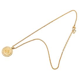 Collier pendentif médaillon Dior Gold plaqué or et strass Doré