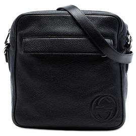 Gucci Black Medium Pebbled Calfskin Soho Messenger Bag Black