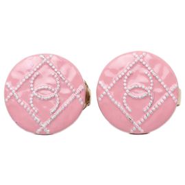 Boucles d'oreilles Chanel Pink CC plaquées or et émail à clipon Autre