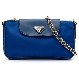 Bolsa transversal Prada Tessuto azul com acabamento em Saffiano e corrente Azul
