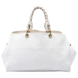 Bottega Veneta White Canvas Braided Tote White