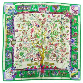 Lenço de seda Hermès Green Fantaisies Indiennes 90 Outro