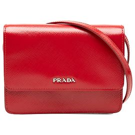 Prada Red Saffiano Vernice Crossbody Red