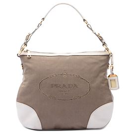 Bolsa de ombro Prada em lona bege Canapa com logotipo Bege