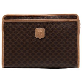 Céline Celine Brown Macadam Coated Canvas Clutch Brown