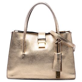 Cabas Miu Miu en peau de chevre dorée métallisée Madras avec fermoir push lock Doré