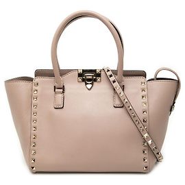 Tote Valentino Brown Small Leather Rockstud Double Handle Marron Chair