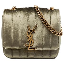 Bolsa de corrente Vicky Monogram em veludo marrom Small da Saint Laurent Marrom Caqui