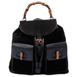Gucci Black Suede Bamboo Backpack Black