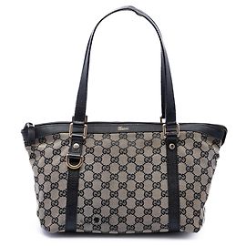 Tote Abbey em lona GG cinza com anel em D da Gucci Marrom