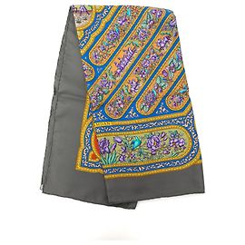 Lenço de seda Hermès Gray Qalamdan 90 Marrom