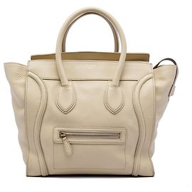 Céline Bolsa Tote Luggage em couro de bezerro granulado bege Mini Celine Bege