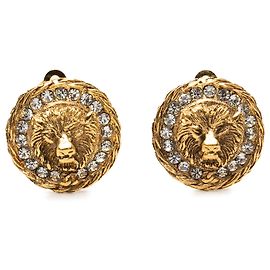 Orecchini a clip Chanel Gold Gold Plated Strass Lion Head D'oro