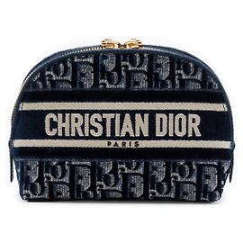 Dior Blue Velvet Oblique Kosmetiktäschchen Blau Marineblau