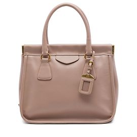 Prada Brown Saffiano Lucido Top Handle Frame Tote Brown Flesh