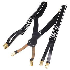 Chanel Leather x Fabric Suspender Belt Black White