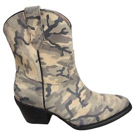 Autre Marque Mezcalero Camouflage Suede Western Ankle Boots Khaki