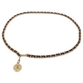 CHANEL Coco Medal Matelassé Chain Belt Black Golden
