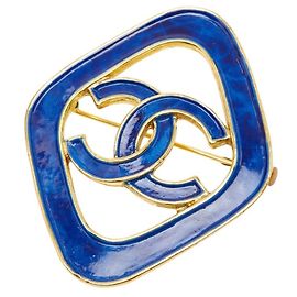 Chanel Coco Mark Vintage Diamant-Brosche Blau Golden
