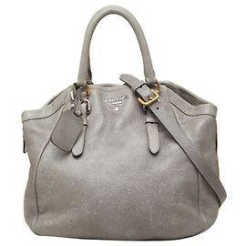Prada Silver Gray Leather Tote Bag Metallic