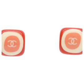 Orecchini Chanel 05P Pink Square Stone Coco Mark Rosa Bianco