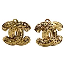Chanel Vintage Gold Plated Clip Earrings Golden