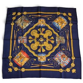 Hermès Sciarpa Carré 90 HERMES LES TAMBOURS Blu navy