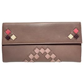 Bottega Veneta Khaki Leather Long Wallet Khaki