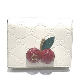 Gucci Bi-fold Cherry Mini Wallet White