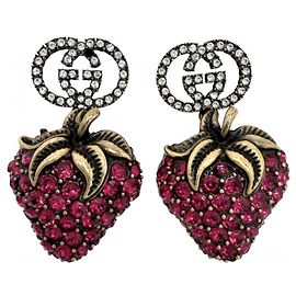 Gucci Strawberry Motif Stud Earrings Pink Golden
