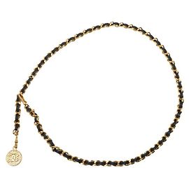 Chanel Coco Mark Vintage Taillengürtel mit Kette 1982 Schwarz Golden