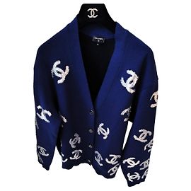 Chanel Kaschmir-Cardigan Marineblau CC-Logo Blau