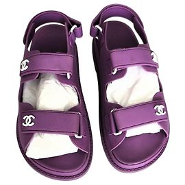 Chanel Purple Leather CC Logo Sandals Purple