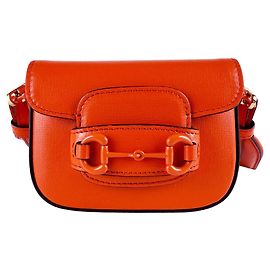 Bolsa de ombro em couro Gucci Horsebit 1955 Laranja