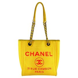 Bolsa CHANEL Deauville PM de lona Rosa Amarelo