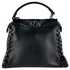 Fendi Mini Peekaboo Leather Handbag Black